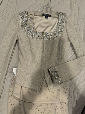St. John Cream Embellished 3-piece set Tweed Jacket